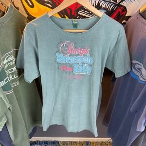 Vintage 2004 Sturgis Motorcycle Rally T-Shirt Gaziani Teal Blue Pink Large 20x24
